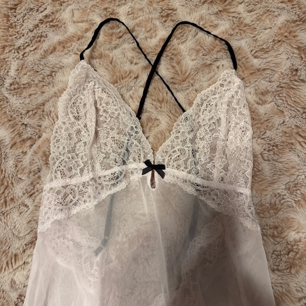 Elegant Lace Victoria’s Secret Sheer Baby Pink Slip Dress